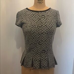 Rebecca Taylor Cap Sleeve Peplum Blouse Grey Animal Print 2
